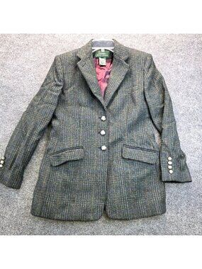Vintage Y2K Lauren Ralph Lauren Tweed Blazer 6 Green Equestrian Academia Country